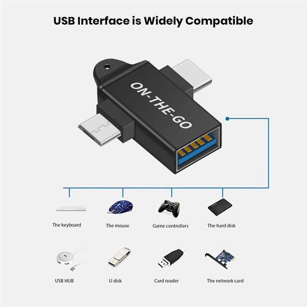 TECPHILE- 2-in-1 Micro Type-C & Type-C Male to USB-A Female Adapter - 3