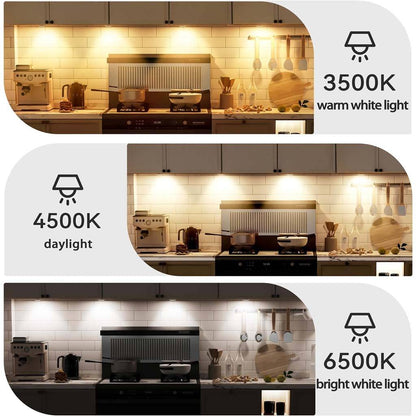 TECPHILE Cabinet Lamp offers 3500K warm, 4500K daylight, and 6500K bright white light options for customizable kitchen lighting.