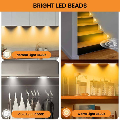 TECPHILE Cabinet Lamp offers bright LED beads in 3500K, 4500K, and 6500K color temperatures for stairs, closets, and kitchen lighting.