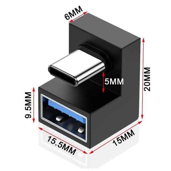 TECPHILE U-Shaped Type-C 3.1 Male to USB-A Female Adapter - 5