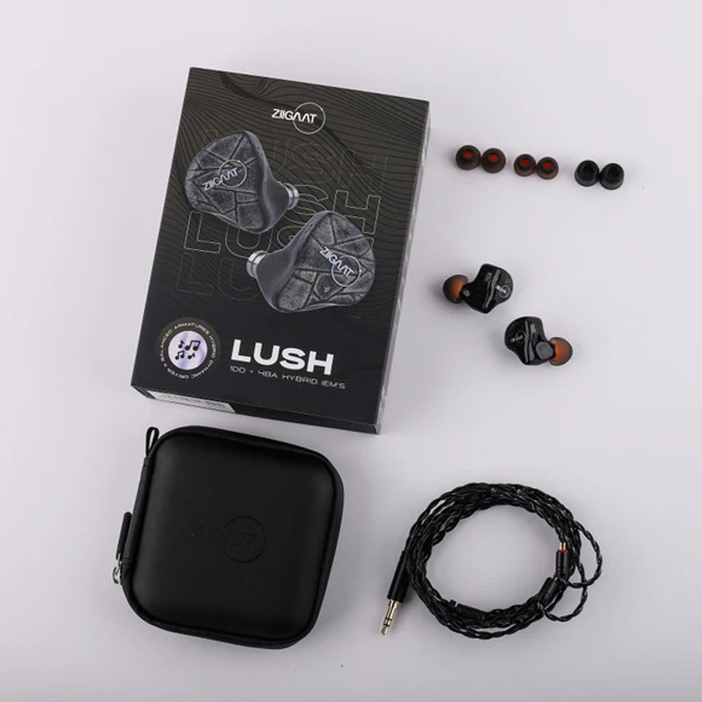 ZiiGaat Lush IEM Black NoMic 3.5mm box content