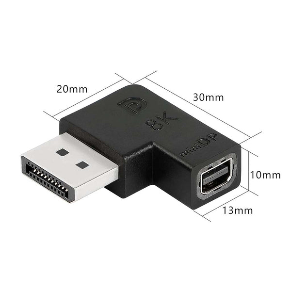 TECPHILE – 8K Mini DisplayPort Female to DisplayPort Male Adapter 90° Angled - 7