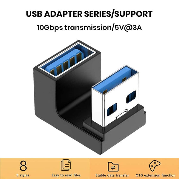 TECPHILE- U-Shaped USB A 3.1 Male to Female Adapter - 5