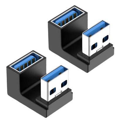 Set of two TECPHILE U-Shaped USB A 3.1 Male to Female Adapters designed for efficient cable management and high-speed connectivity.