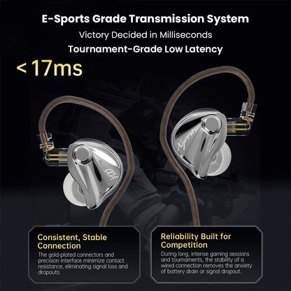 CCA-Xyrra IEMs with e-sports grade low latency under 17ms, gold-plated connectors for stable connection and competitive gaming performance.