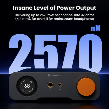 Fosi Audio ZH3 delivers 2570mW per channel at 32 ohms via 4.4mm output, offering powerful performance for demanding headphones.