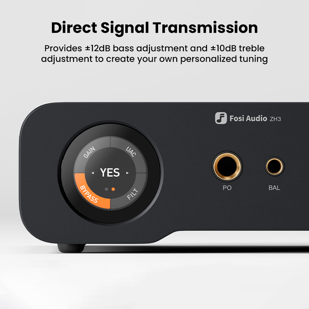 Fosi Audio ZH3 direct signal transmission with bypass mode and tone control for precise audio tuning and clarity.