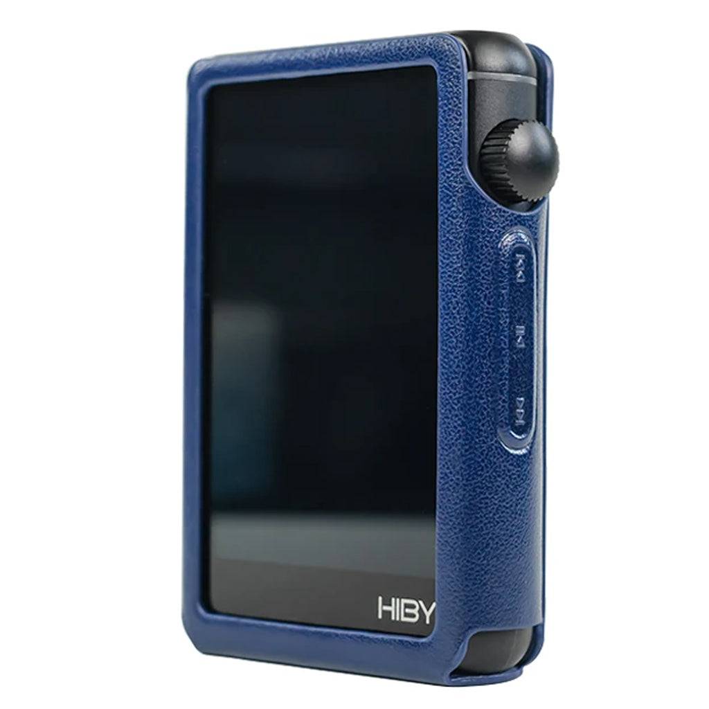Angled view of HiBy-R3II PU Leather Case with exposed control knob. Ensures easy access and premium protection for HiBy R3 II player.