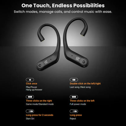 Touch control features on KZ AE01 PRO Adapter allow users to switch modes, manage calls, and control music with simple gestures.