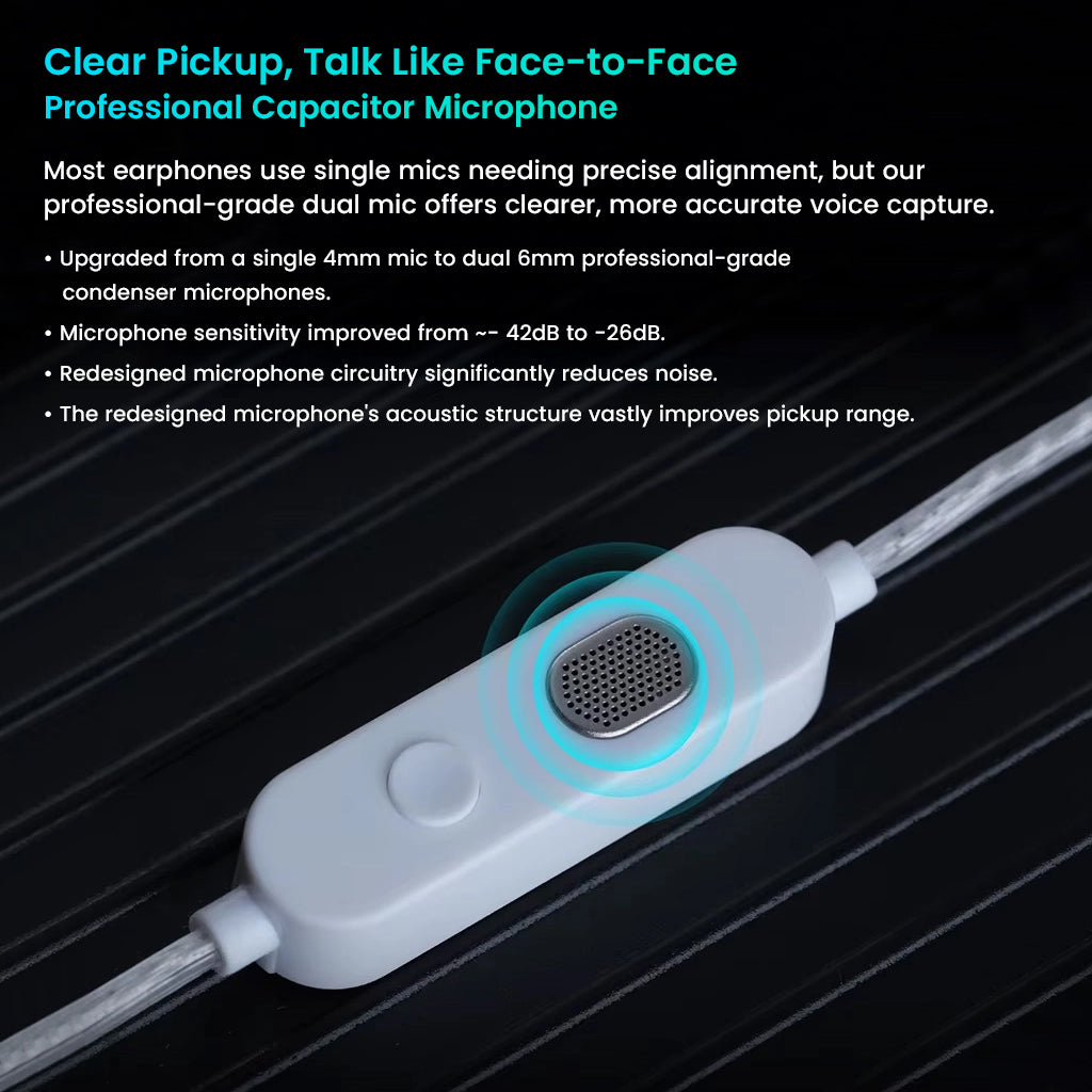 Professional capacitor microphone with text on a dark background