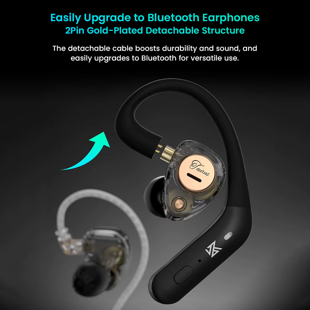 Detachable cable earphone with gold-plated connector on a dark background