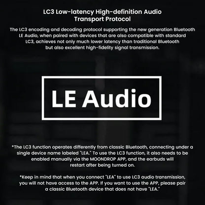 Golden Ages 2 TWS earbuds support LC3 LE Audio protocol for low-latency, high-definition Bluetooth audio transmission with improved efficiency.