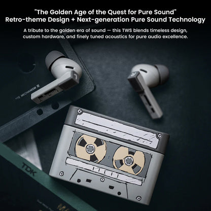Golden Ages 2 TWS earbuds by MOONDROP showcasing retro-themed design and next-gen planar magnetic sound technology for audiophiles.
