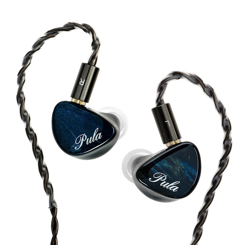 PULA Unicrom IEM in blue with twisted cable and ergonomic ear tips, designed for immersive and high-fidelity audio.