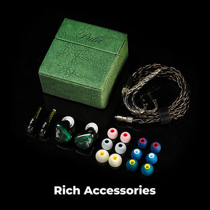 PULA Unicrom IEM full accessory set including ear tips, dual plugs, cable, and storage case for a complete audio experience.