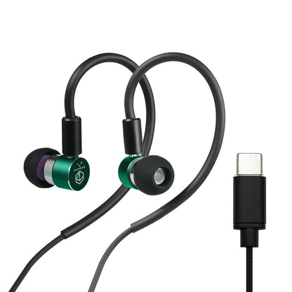 Green Photon Pro IEM with USB Type-C connector, offering high-definition audio for modern devices.