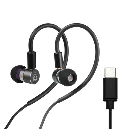 Black Photon Pro IEM with USB Type-C connector, combining ergonomic design with HD sound for versatile use.