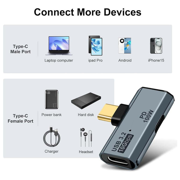 TECPHILE - 2-in-1 USB C to 100W PD Type C + 3.2 Type-C Adapter - 6