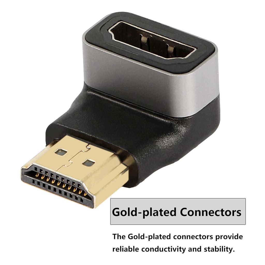 Close-up of TECPHILE 4K HDMI adapter showing gold-plated connectors for enhanced conductivity and durability in compact setups.