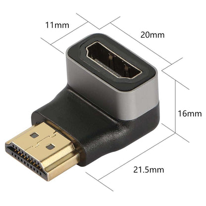 Detailed dimensions of TECPHILE 4K HDMI right angle adapter for precise fitting in compact or tight installation areas.
