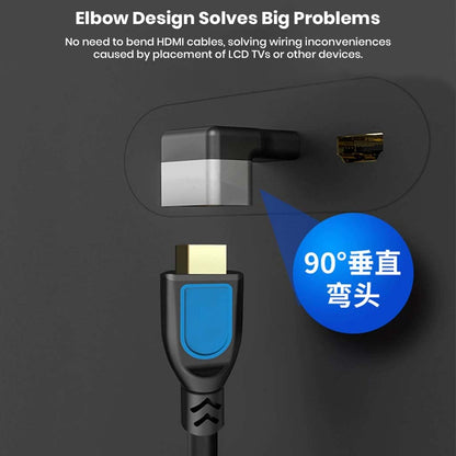 TECPHILE 90° right angle HDMI adapter solving cable bending issues behind wall-mounted TVs or tight device spaces.