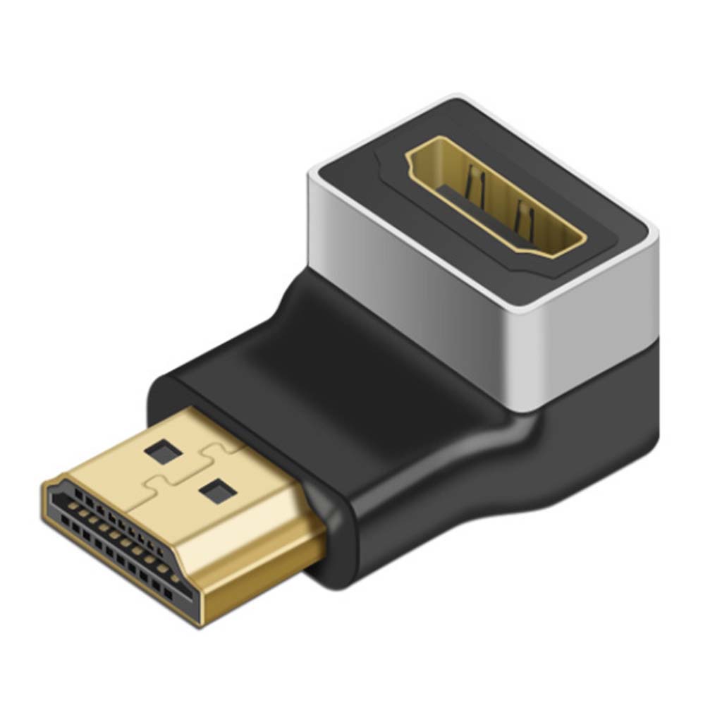 TECPHILE 4K HDMI male to HDMI female 90° right angle adapter with gold-plated connectors for stable signal transmission in tight spaces.
