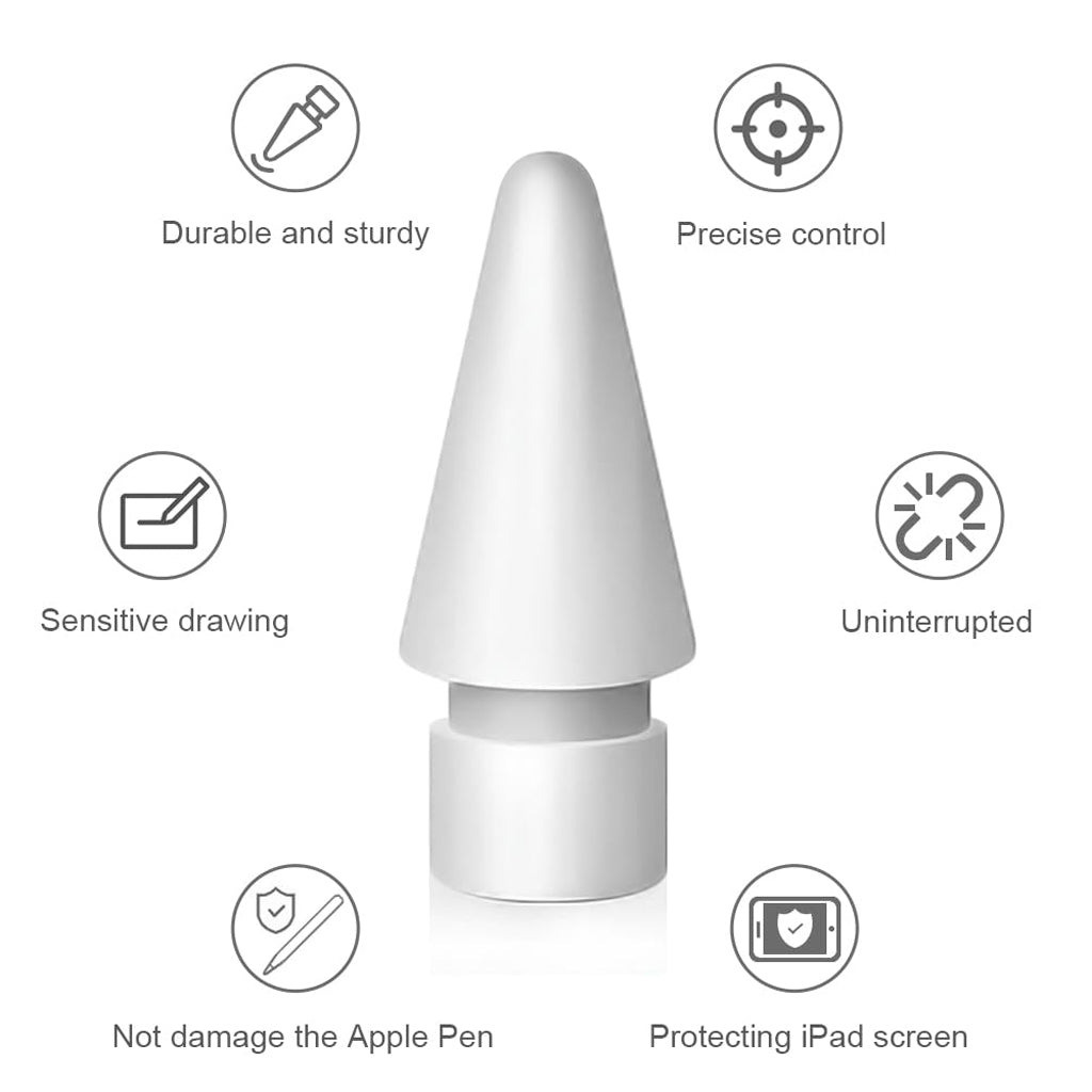 TECPHILE Apple Pencil Tip Replacement with icons showing features like durability, precision, sensitivity, and screen protection.