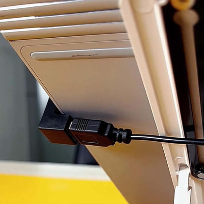 TECPHILE 100W USB-C adapter connected to a laptop, showing strain-free angled design for efficient charging and data transfer.