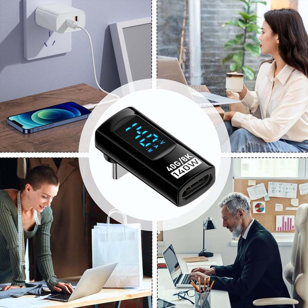 TECPHILE- 140W 40Gbps Type-C Male to Female Adapter with Digital Display - 4