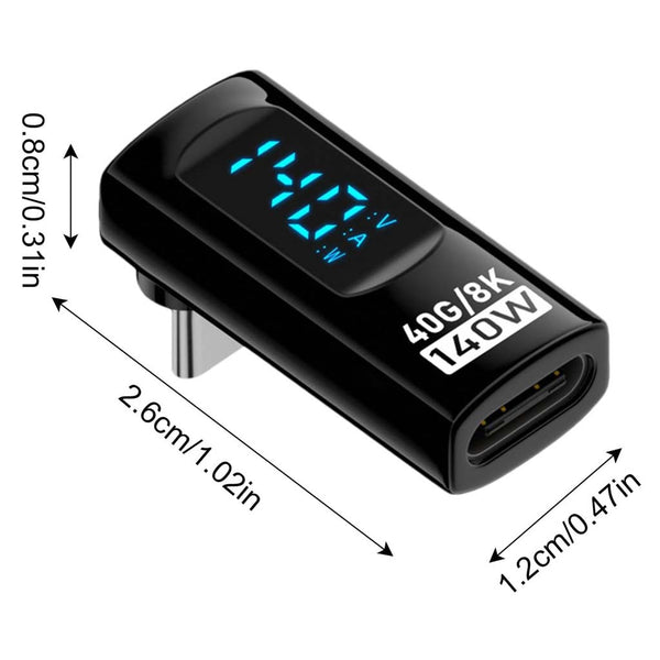 TECPHILE- 140W 40Gbps Type-C Male to Female Adapter with Digital Display - 6