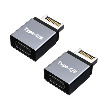 Dual pack of TECPHILE USB Type-E to USB-C adapters, perfect for users needing multiple high-speed USB-C front panel connections.