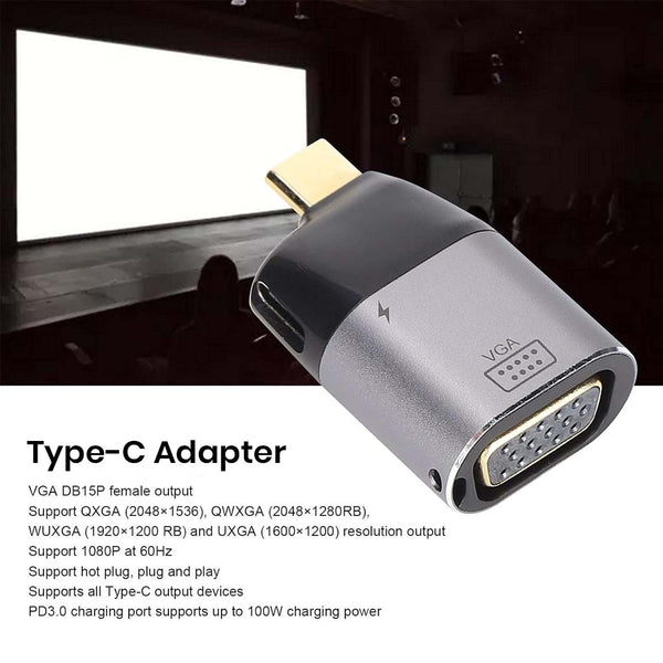 TECPHILE - 2-in-1 Type-C Male to VGA + Type-C 100W PD Female Adapter - 3