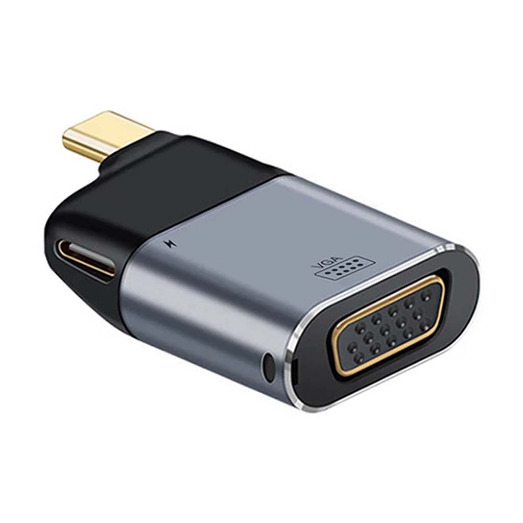 TECPHILE 2-in-1 Type-C Male to VGA and Type-C 100W PD Female Adapter with compact design for laptops and video output connectivity.