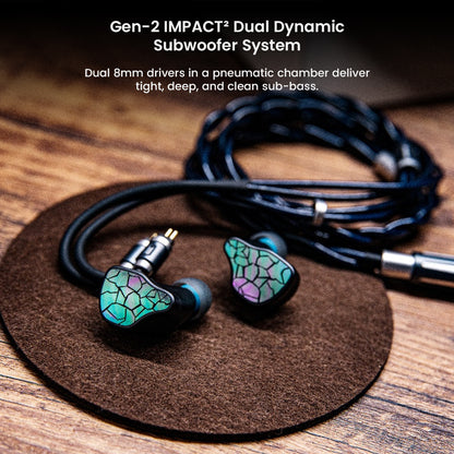 ThieAudio HYPE 4 MKII IEMs with Gen-2 IMPACT² dual dynamic subwoofer system, delivering deep, clean bass in a stylish design.