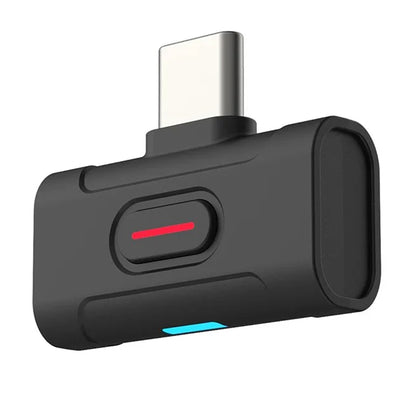 xDuoo MX-C1 Bluetooth 5.4 Audio Bluetooth Transmitter with Type-C connector and RGB indicator, compact and sleek design for portable use.