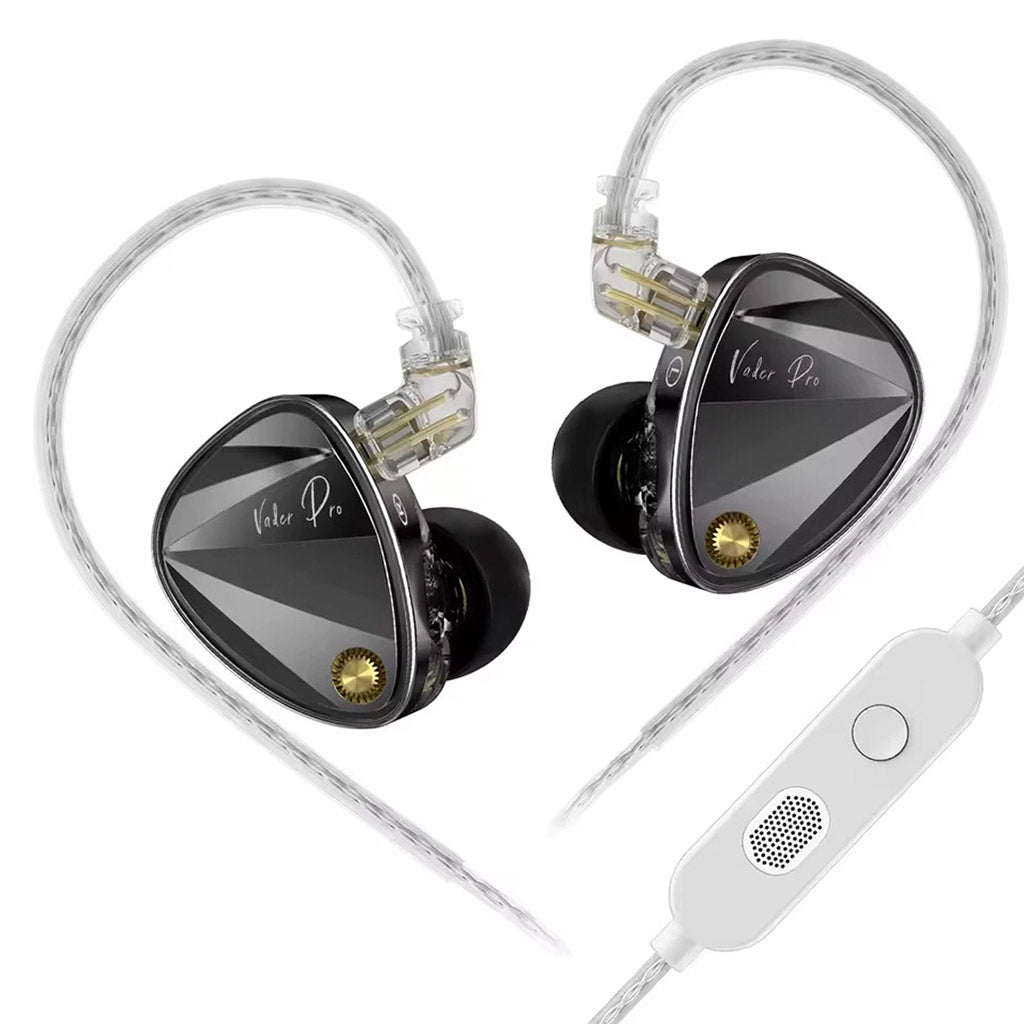 KZ Vader Pro IEM with triple dynamic drivers and detachable cable, designed for audiophiles seeking bass and clarity in in-ear headphones.