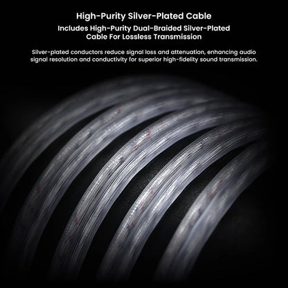 Close-up of KZ Vader Pro's high-purity silver-plated cable, designed for lossless transmission and high-fidelity sound.