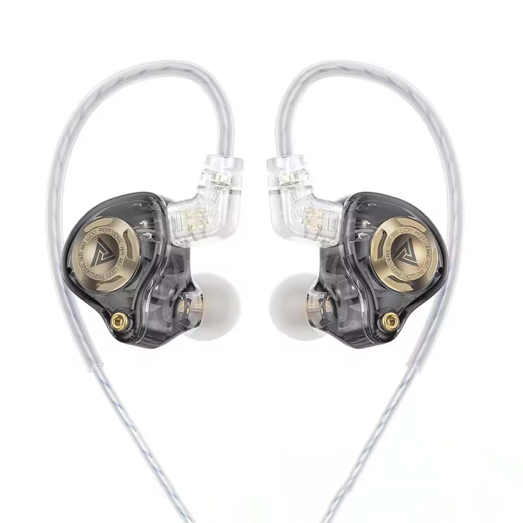 QKZ AK6 IEM in black variant with gold faceplate, combining sleek aesthetics with high-performance audio tuning.