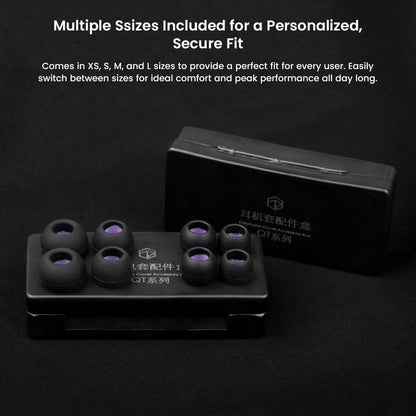 Roseselsa Eartips - Superbowl Silicone for IEMs in XS to L sizes, displayed in a black case for personalized, secure fit and comfort.