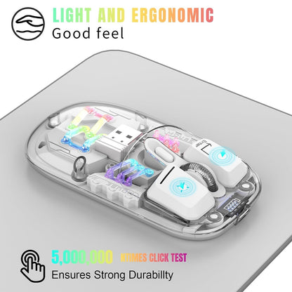 dual mode wireless bluetooth mouse transparent white with  rgb light