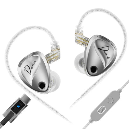 Silver KZ Duonic 3 Planar Magnetic + Dynamic Hybrid Driver IEM with USB Type-C cable and inline mic for premium audio.