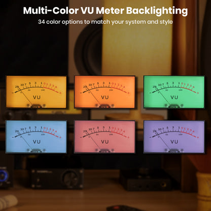 NEOHIPO ET30 offers 34 multi-color VU meter backlighting options to match your audio system’s style and ambiance.