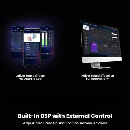 EPZ G30 gaming IEM supports built-in DSP with external control via Android app and PC web platform for customizable sound profiles.