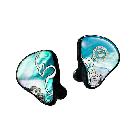Colorful shell-shaped in-ear monitors with pearl finish