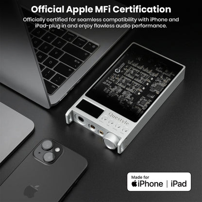 Questyle SIGMA Pro DAC/Amp with official Apple MFi certification ensures flawless audio compatibility with iPhone and iPad devices.