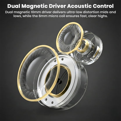 Dual magnetic driver architecture in STA Pro IEM ensures ultra-low distortion mids and lows with clear, fast highs.