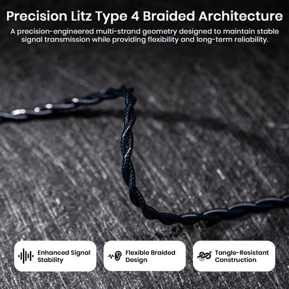 Black braided audio cable with 2-pin connectors
