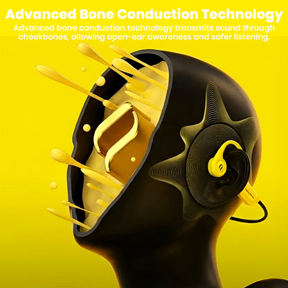 SHEYIN X5 Bone Conduction Bluetooth Headphones showcasing advanced bone conduction technology for open-ear awareness and safer listening.