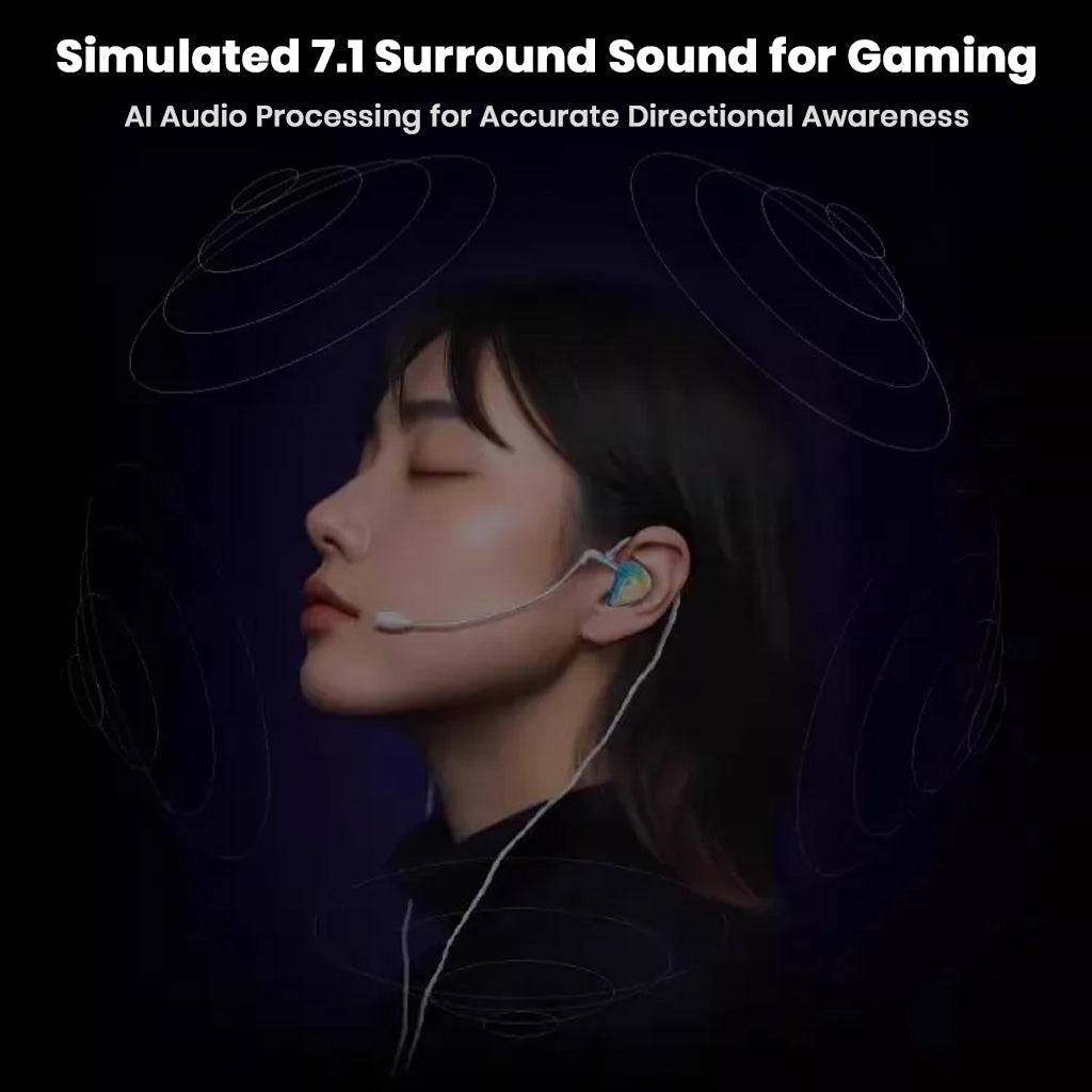 EPZ – G30 1DD + 1BA Gaming IEM with ENC Boom Mic featuring simulated 7.1 surround sound and AI audio for immersive directional gaming.