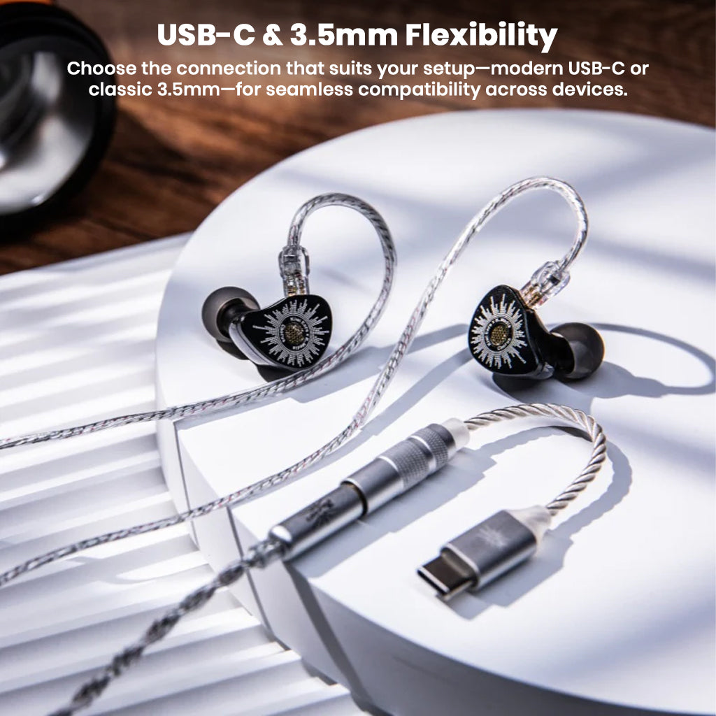 In-ear monitors with black and silver design and detachable cables